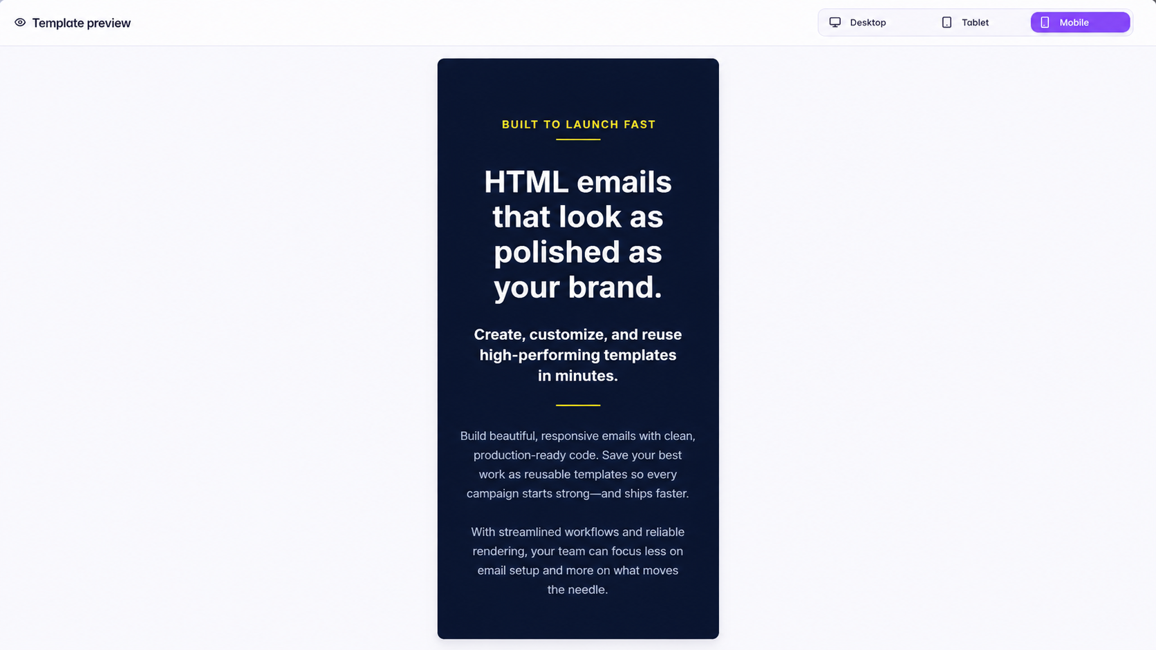 Super Render AI mobile preview showing a fallback-first HTML email rendered on a phone